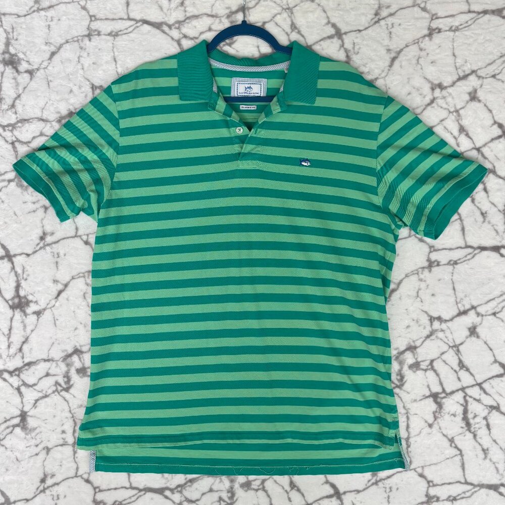 SOUTHERN TIDE Striped Polo Shirt Men's XL Light Dark Green Stripes Collared
